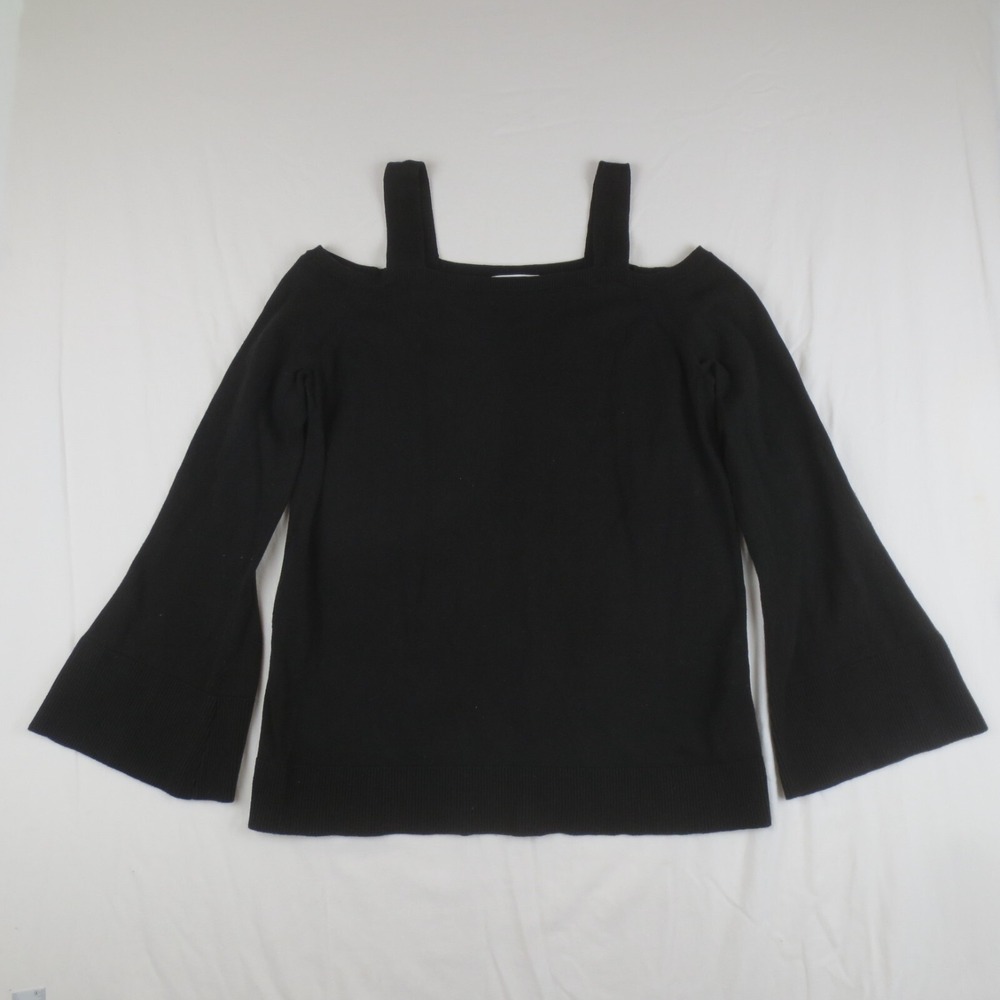 Michael Kors Sweater Womens Large Black Knit Cold Shoulder Bell Sleeve Stretch